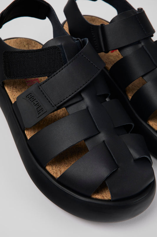 Camper Pelotas Flota Fisherman Sandal Black Leather