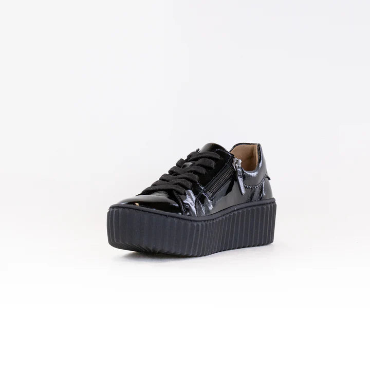 Gabor Double Zip Platform Sneakers Black Patent