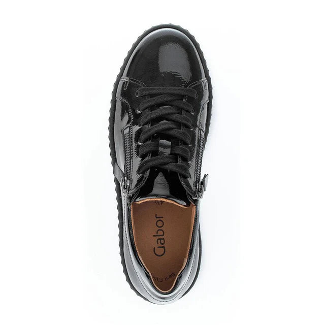 Gabor Double Zip Platform Sneakers Black Patent