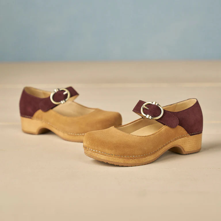 Dansko Bonny Mary Jane Tan/Mulberry Burnished Nubuck