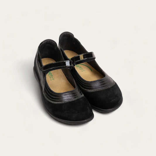 Naot Kirei Black Suede/Patent/Madras