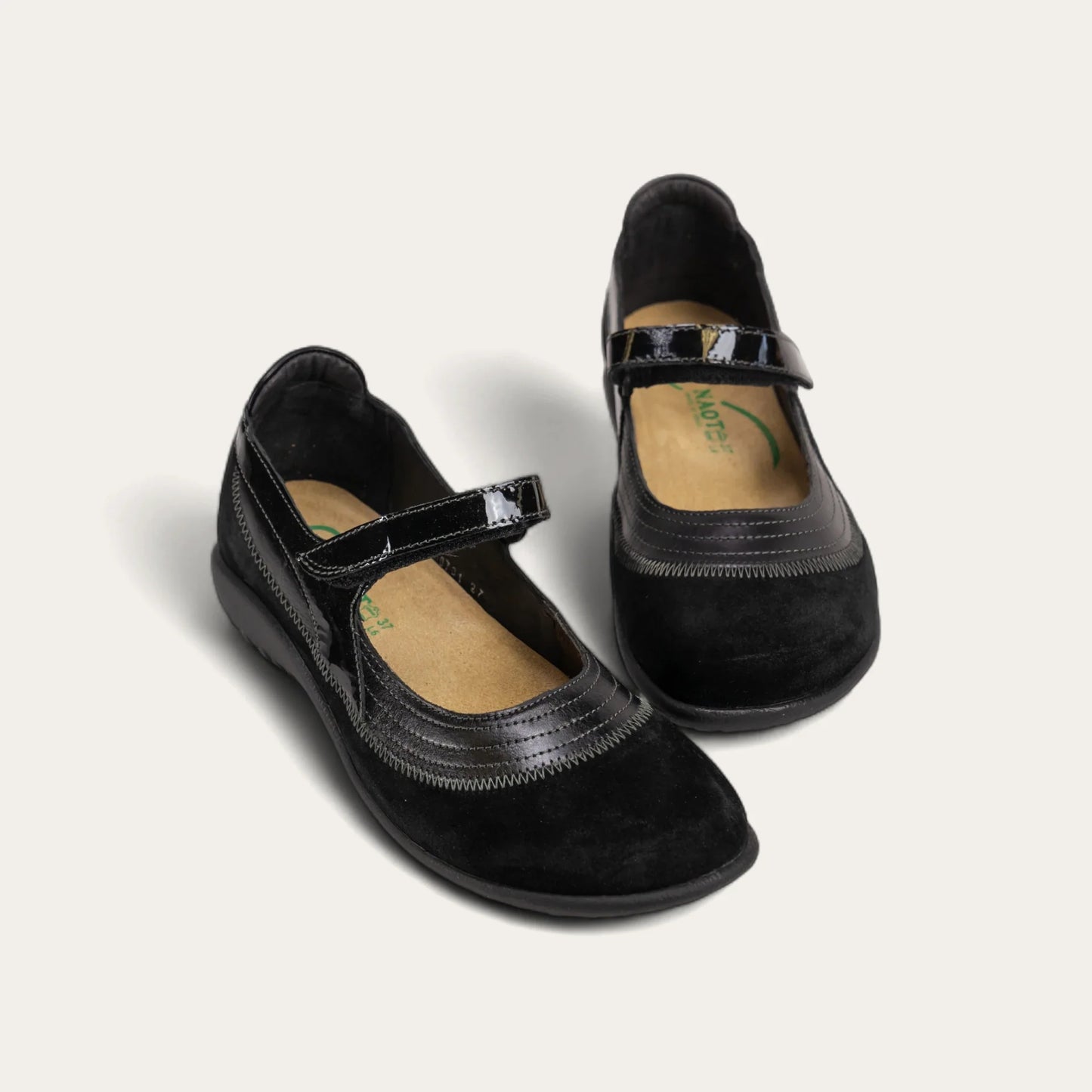 Naot Kirei Black Suede/Patent/Madras