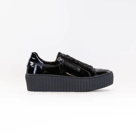 Gabor Double Zip Platform Sneakers Black Patent