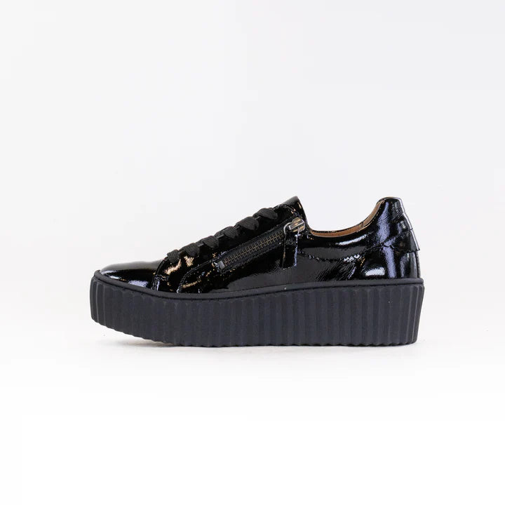 Gabor Double Zip Platform Sneakers Black Patent